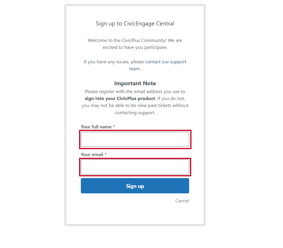 Enter your full name and email address