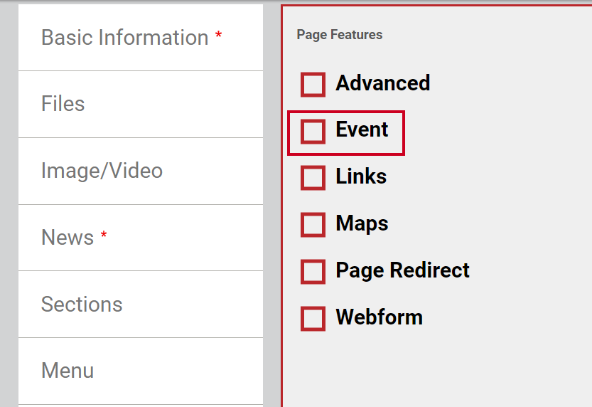 Check the Event box