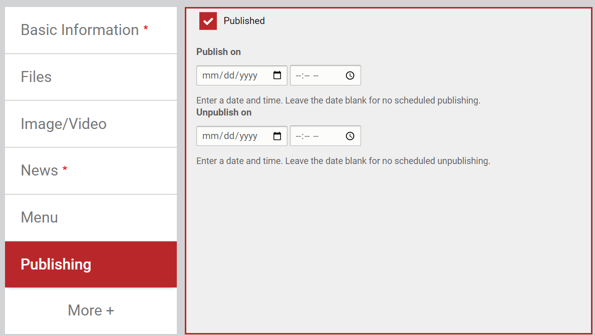 Publish Options