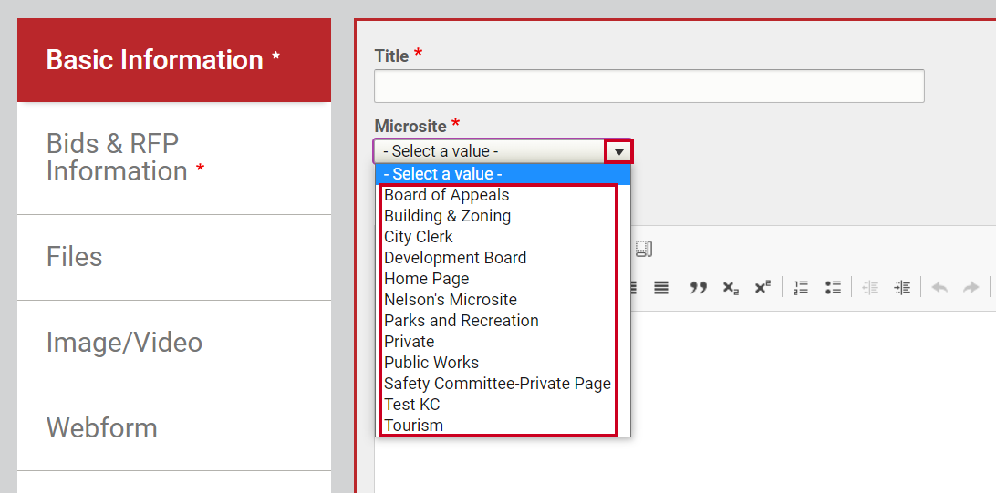 Select the Microsite