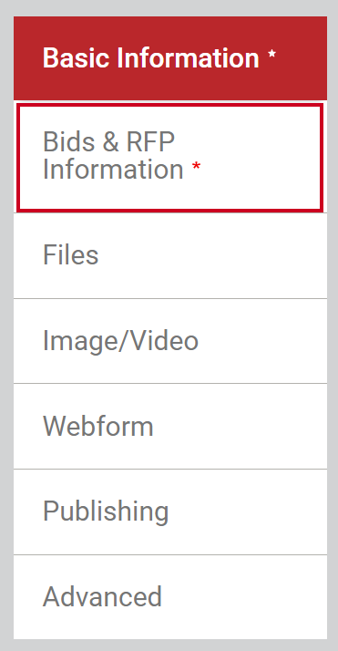Select the Bids & RFP Information Tab