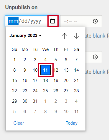 Manually Select or Type an Unpublish Date