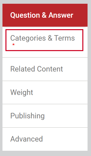 Select the Categories and Terms tab
