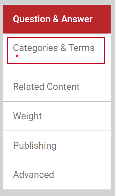 The left-hand navigation tab labeled Categories and Terms.