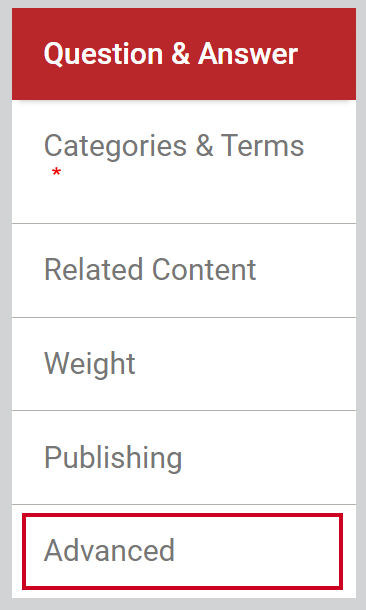 The left-hand navigation tab labeled Advanced.