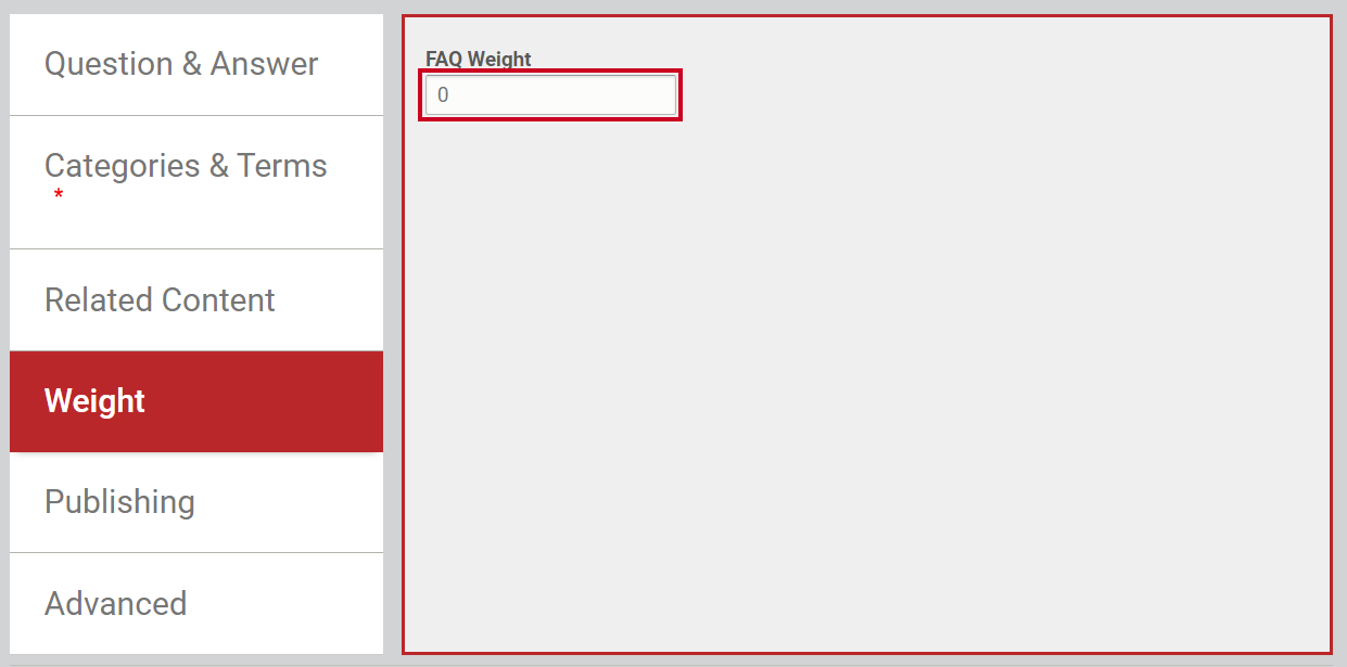 The text entry field labeled FAQ Weight.