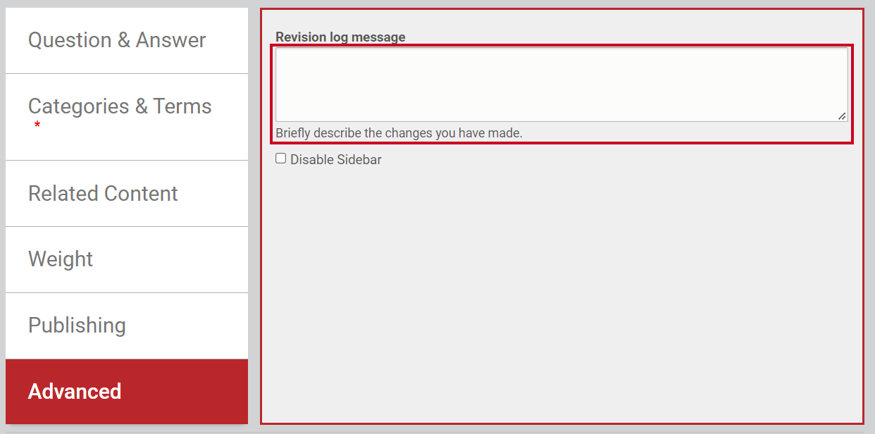 The text entry field labeled Revision log message.