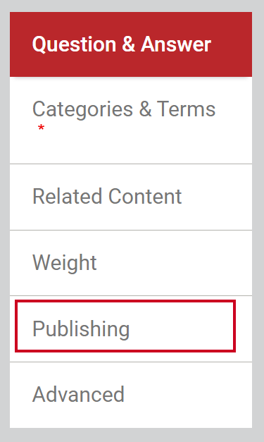 The left-hand navigation tab labeled Publishing.