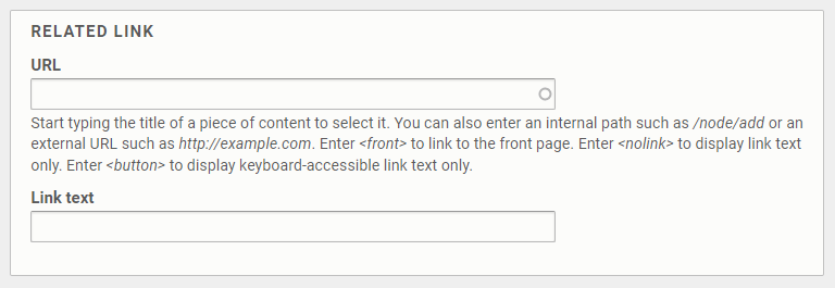 The URL and Link text text entry fields.