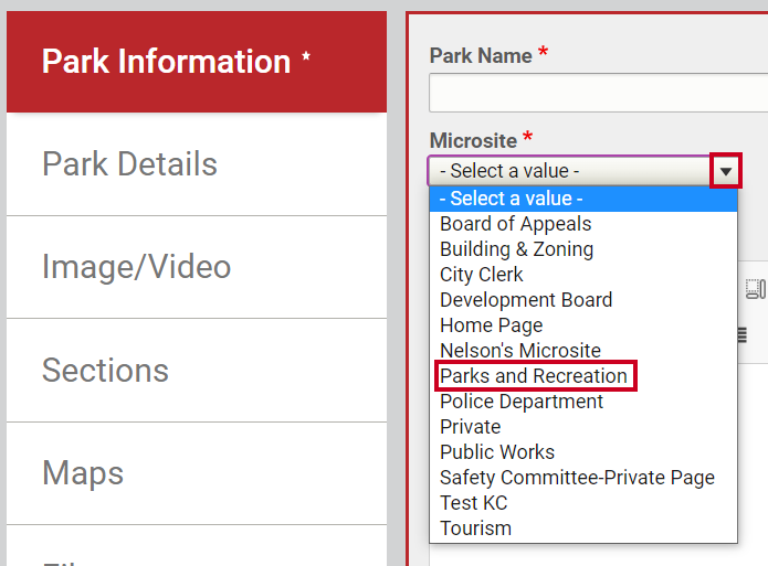 Select the appropriate Microsite