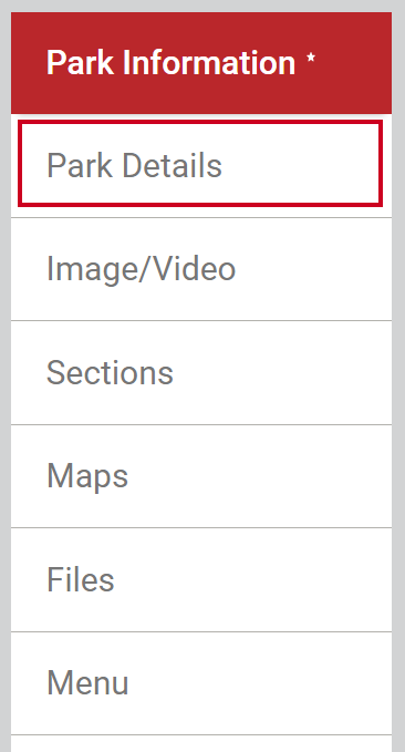 Select the Park Details tab