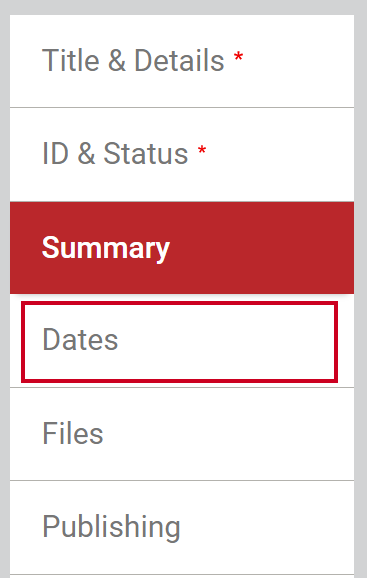 Select the Dates tab