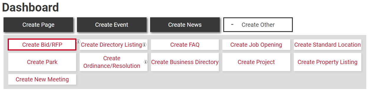 Click Create Bid RFP