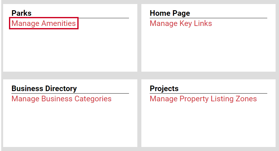 The hyperlink labeled Manage Amenities, as an example.