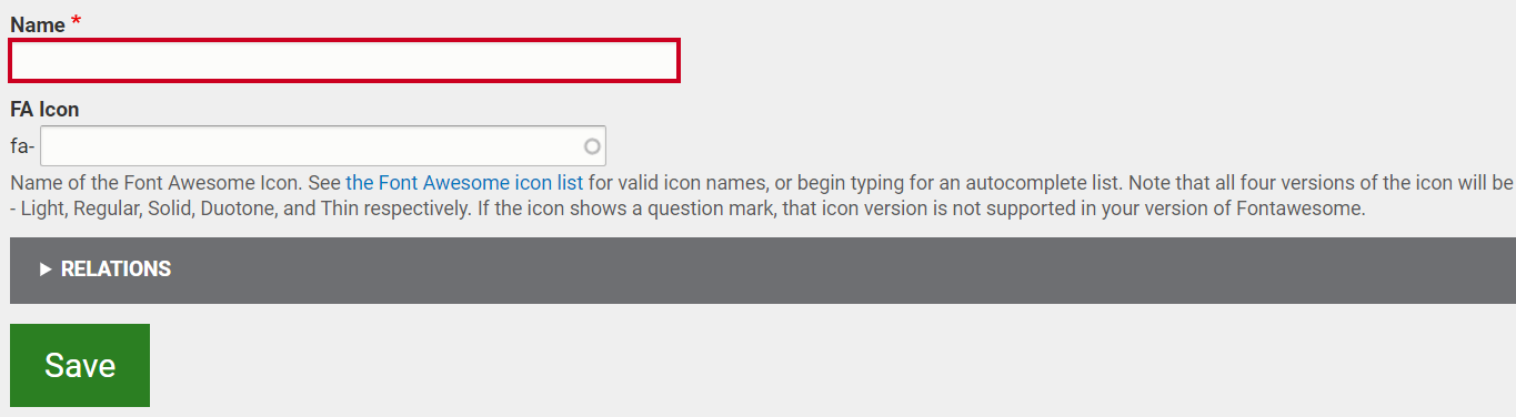 The text entry field labeled Name.