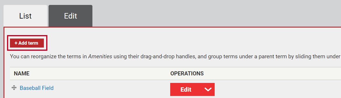 The button labeled Add term with a plus sign.