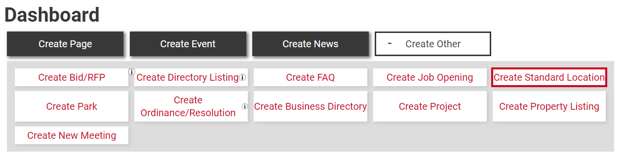 Click Create Standard Location