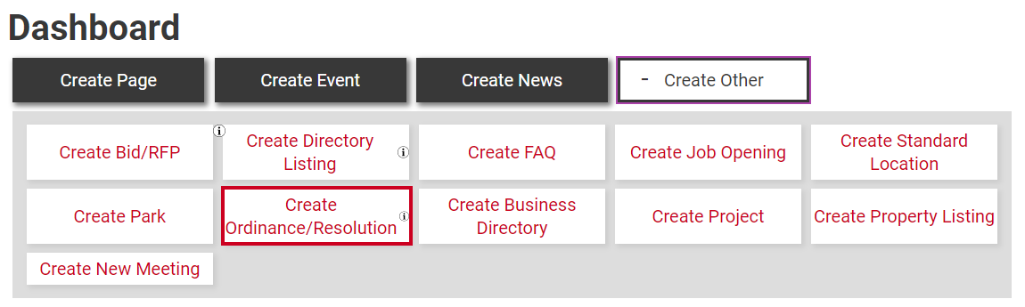 Click Create Ordinance Resolution