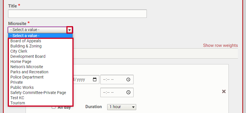 The dropdown menu saying Select a value.