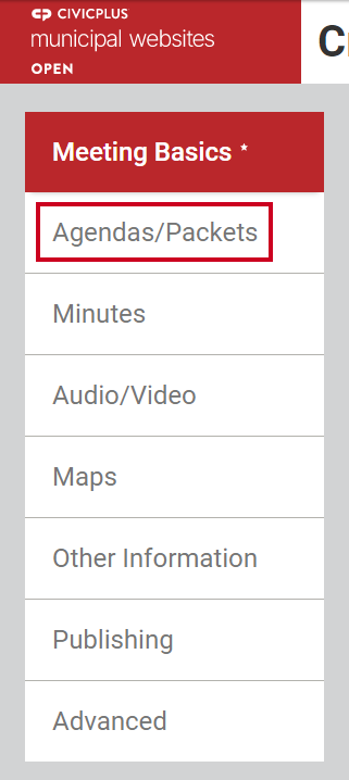 The tab labeled Agendas/Packets that is second from the top.