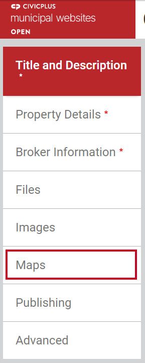 The maps tab in the navigation menu on the left side of the page.