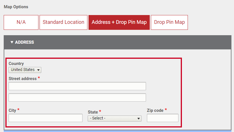 The text boxes in the collapsible menu labeled Address.