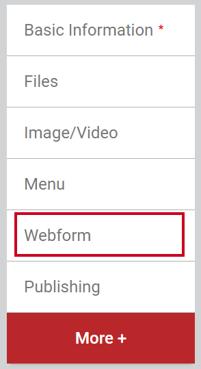 The tab labeled Webform in the navigation menu on the left side of the page.