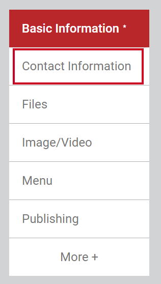 The tab labeled Contact Information in the navigation menu on the left side of the page.