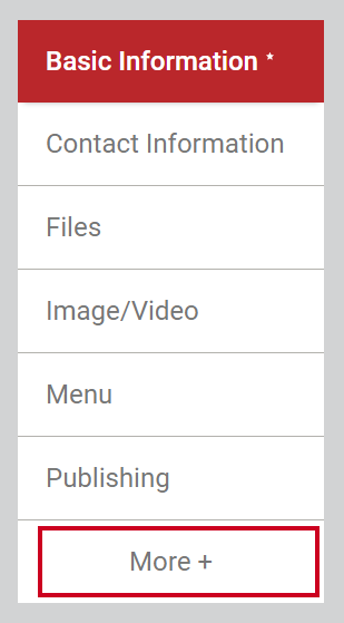 The left-hand navigation tab labeled More with a plus sign.