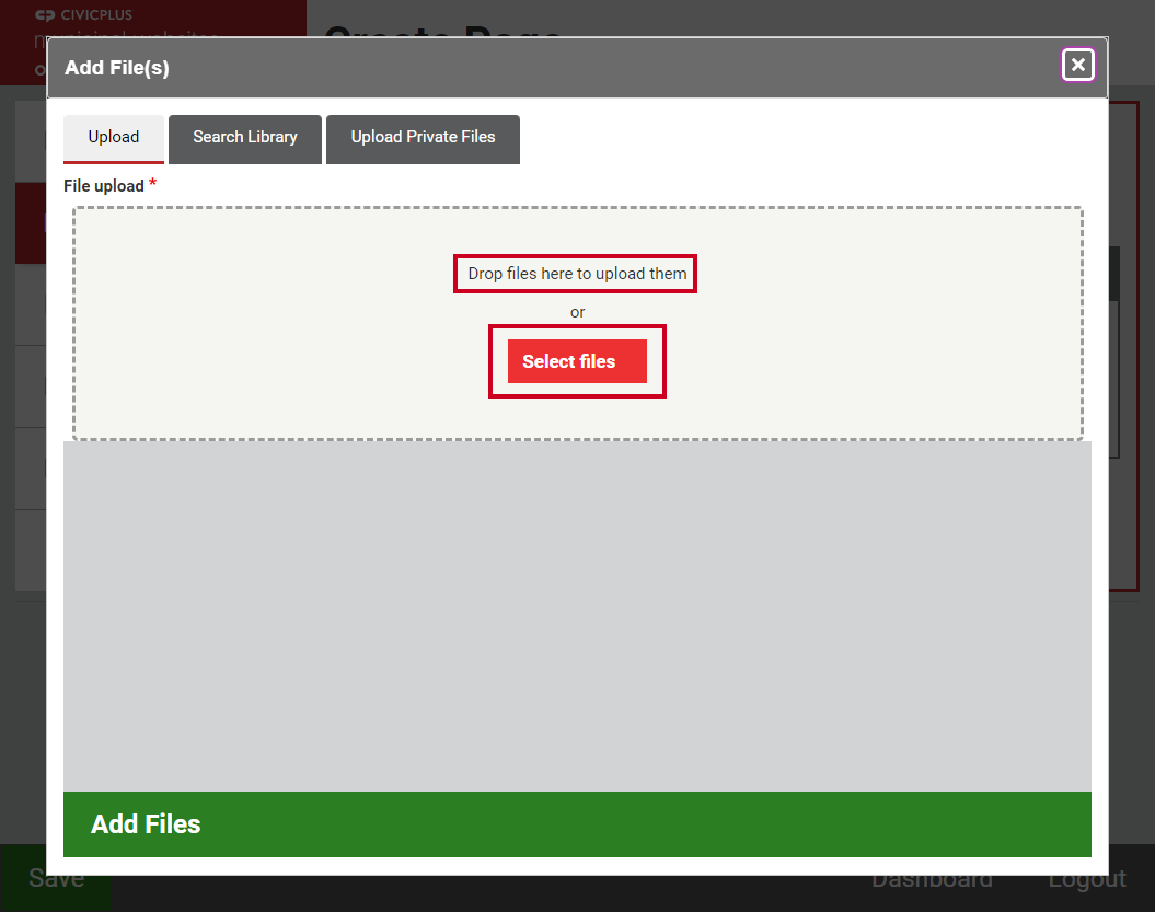 The button labeled Select files