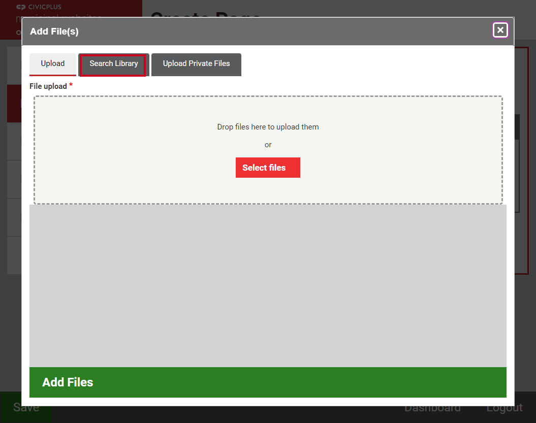 The tab labeled Search Library.