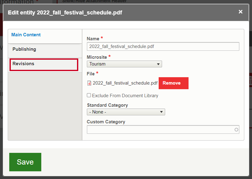 The tab labeled Revisions.