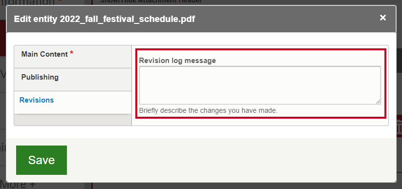 The text entry field labeled Revision log message.