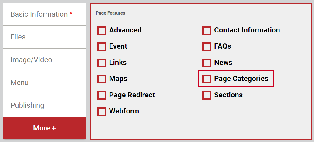 The box labeled Page Categories.