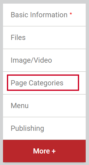 The navigation tab labeled Page Categories.