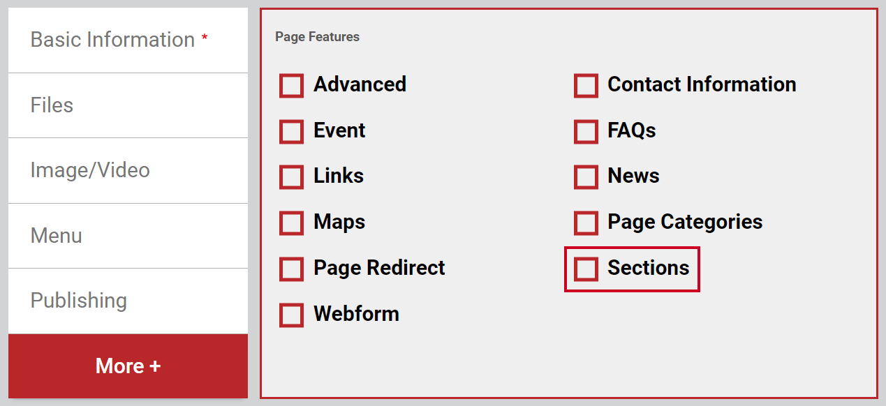 Check the box labeled Sections.