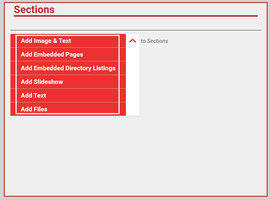 The buttons labeled Add followed by the section type.