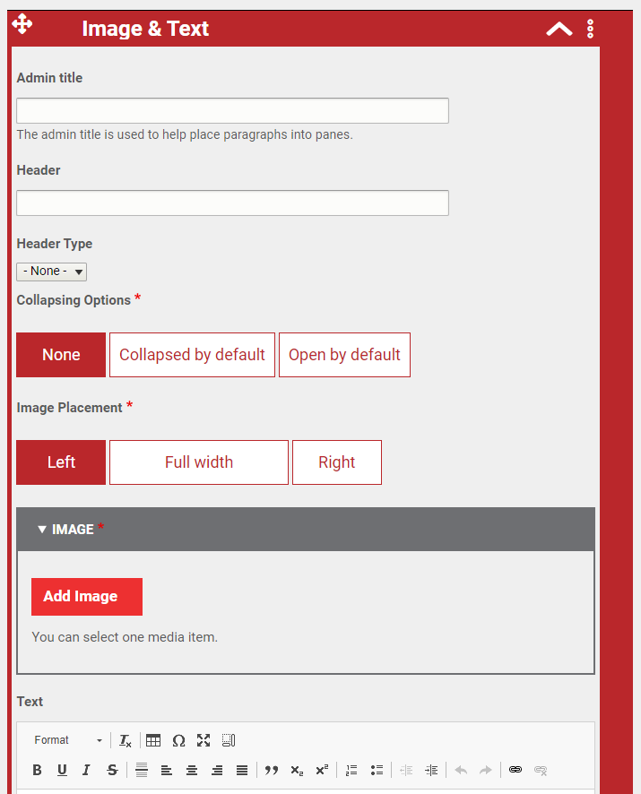 The options under the Image & Text header.