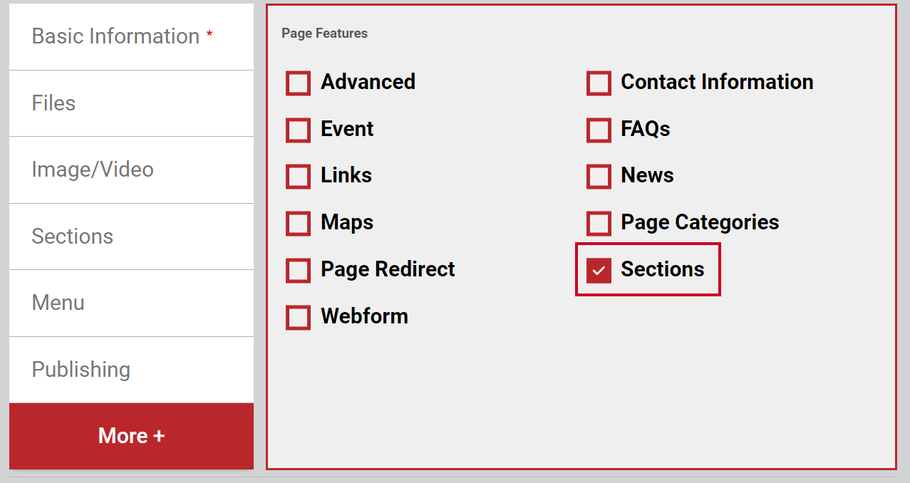 Uncheck the box labeled Sections.