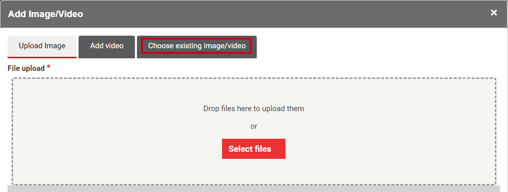 The tab labeled either Choose existing video or Choose existing image slash video.