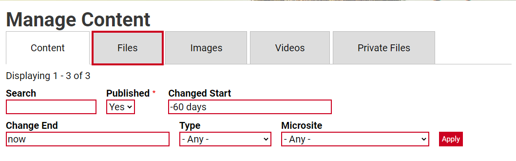 The tab labeled Files.