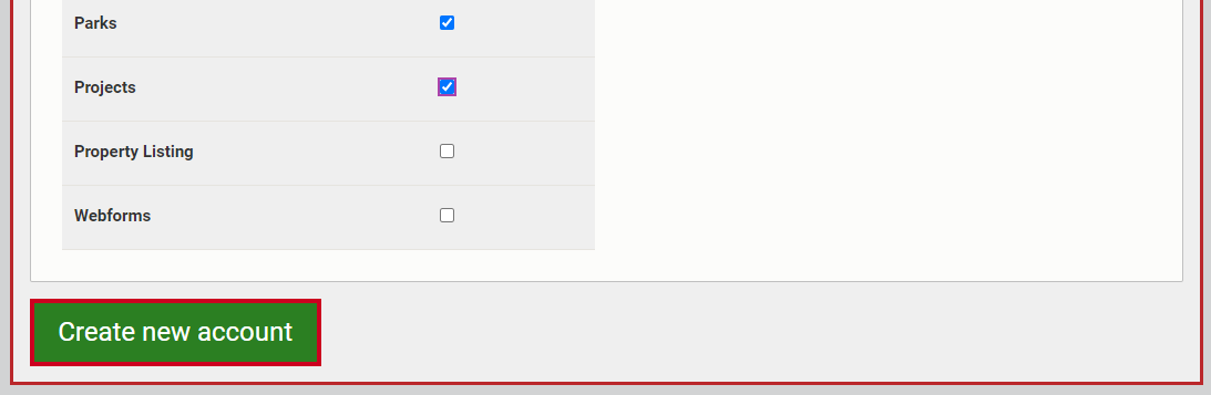 The button labeled 'Create new account'.