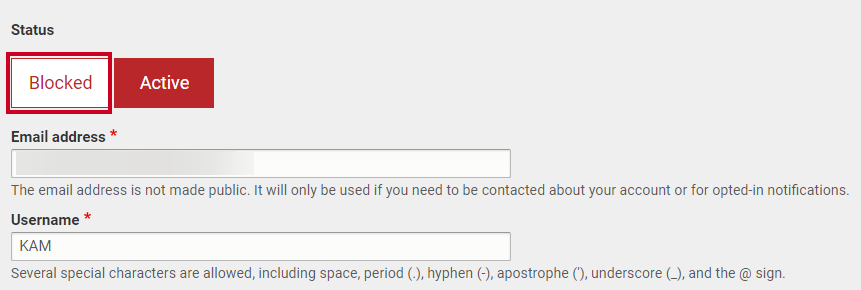 The button labeled 'Blocked'.