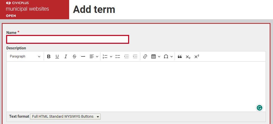 The text entry field labeled Name.