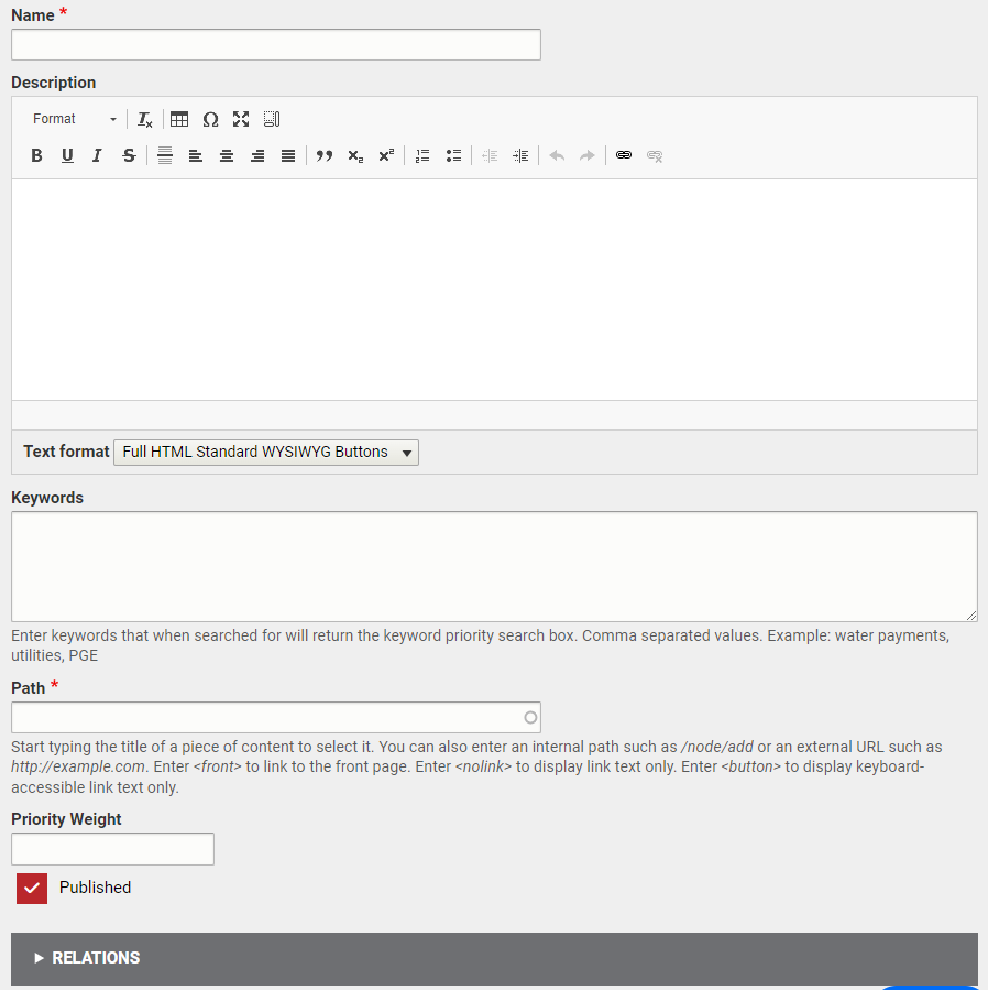 The Keyword text entry fields.