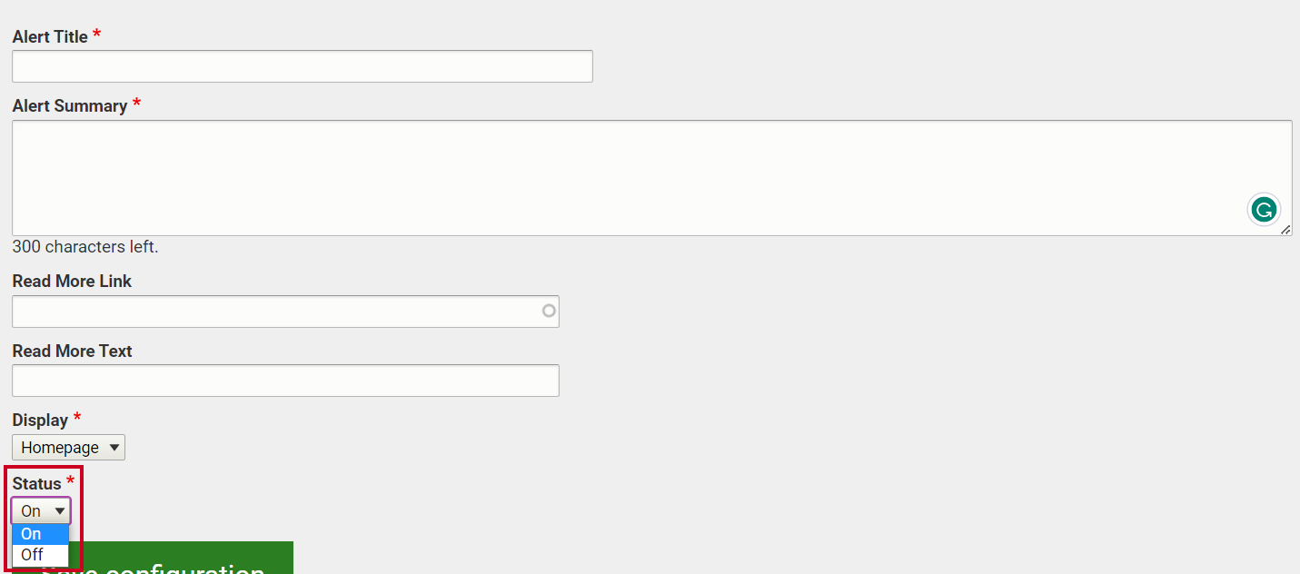The drop-down menu labeled Status.