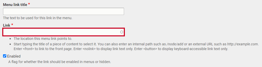 The text entry field labeled Link.