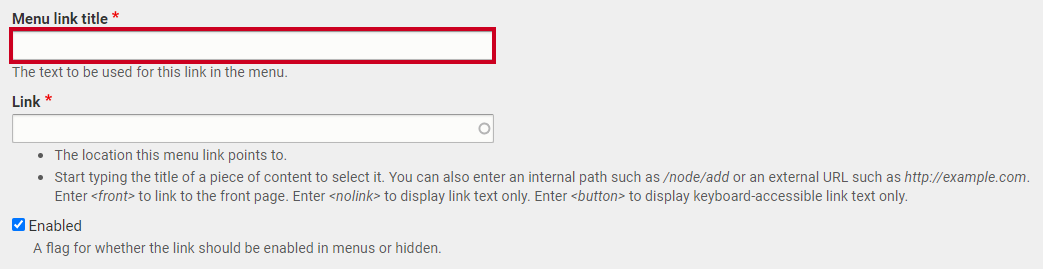 The text entry field labeled Menu link title.