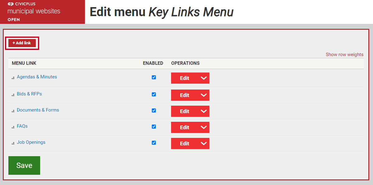 The button labeled Add link with a plus sign.