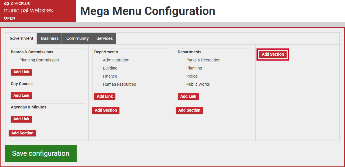 The button labeled Add Section.